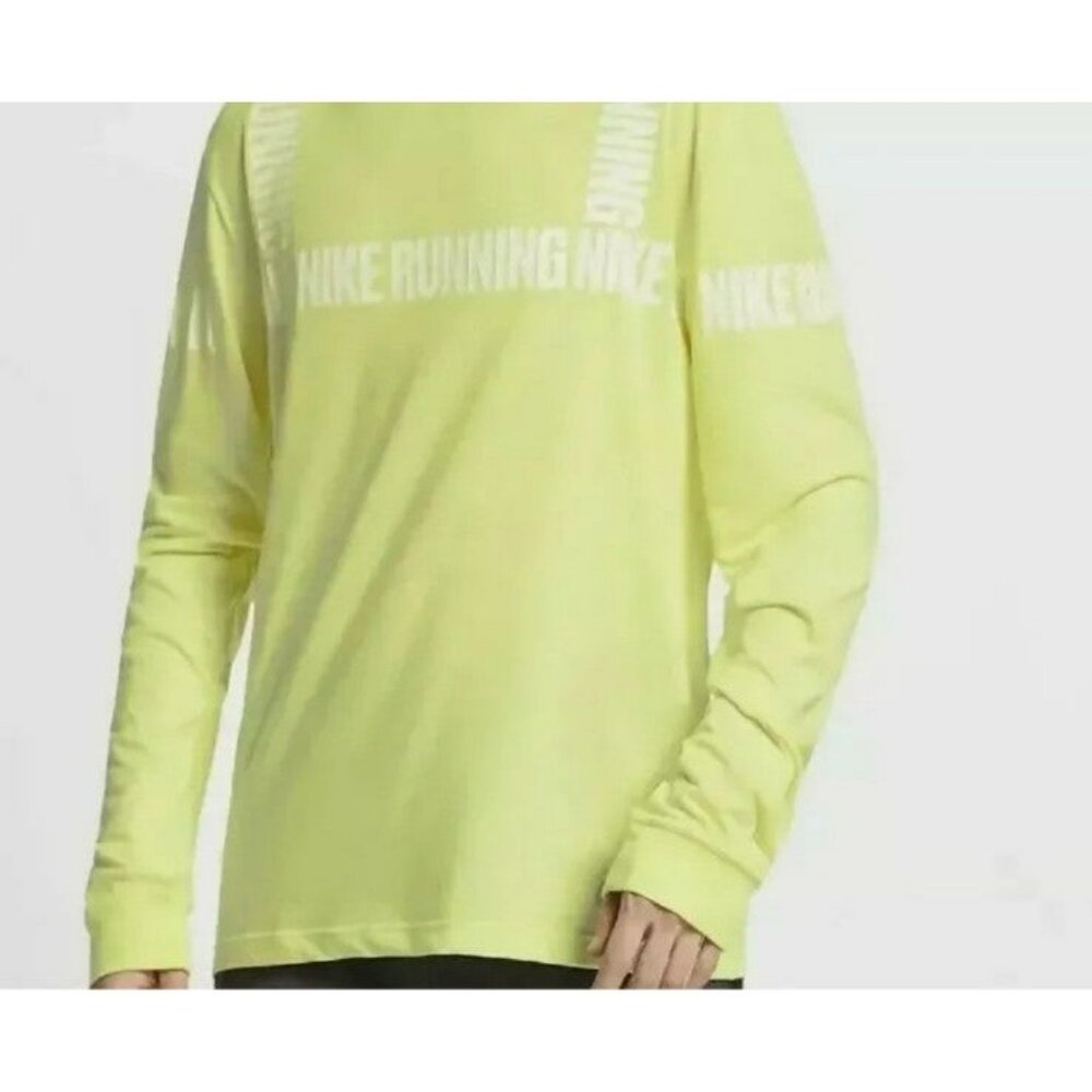 MEDIUM MEN'S NIKE T-SHIRT TOP PRINT / WHITE LIME CJ0147-335 RUNNING LONG SLEEVE